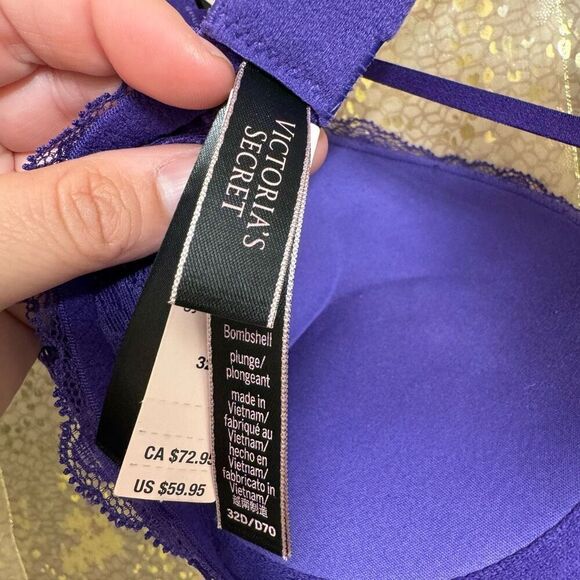 Victorias Secret Royal Purple Very Sexy Bombshell Push Up Plunge Bra 32D NWT - Picture 8 of 9